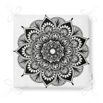 Beyaz Zeminde Çiçek Mandala Desenli Fermuarlı Sandalye Minderi Realhomes