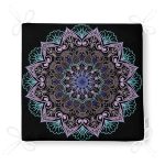 Siyah Zeminde Pembe Mavi Mandala Desenli Modern Fermuarlı Sandalye Minderi Realhomes