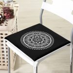 Siyah Beyaz Çiçek Desenli Mandala Motifli Fermuarlı Sandalye Minderi Realhomes