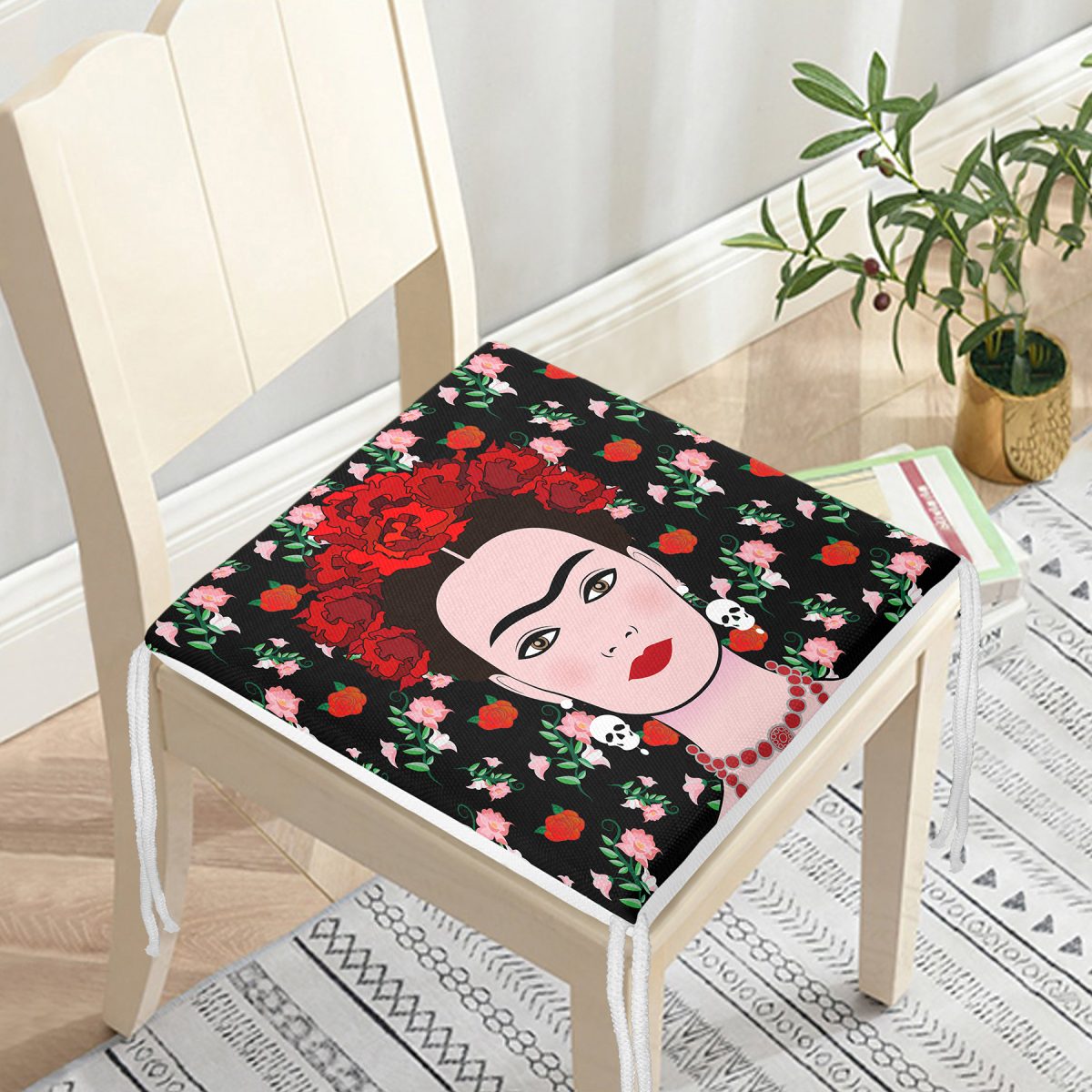 Özel Tasarım Frida Dijital Baskılı Fermuarlı Sandalye Minderi Realhomes