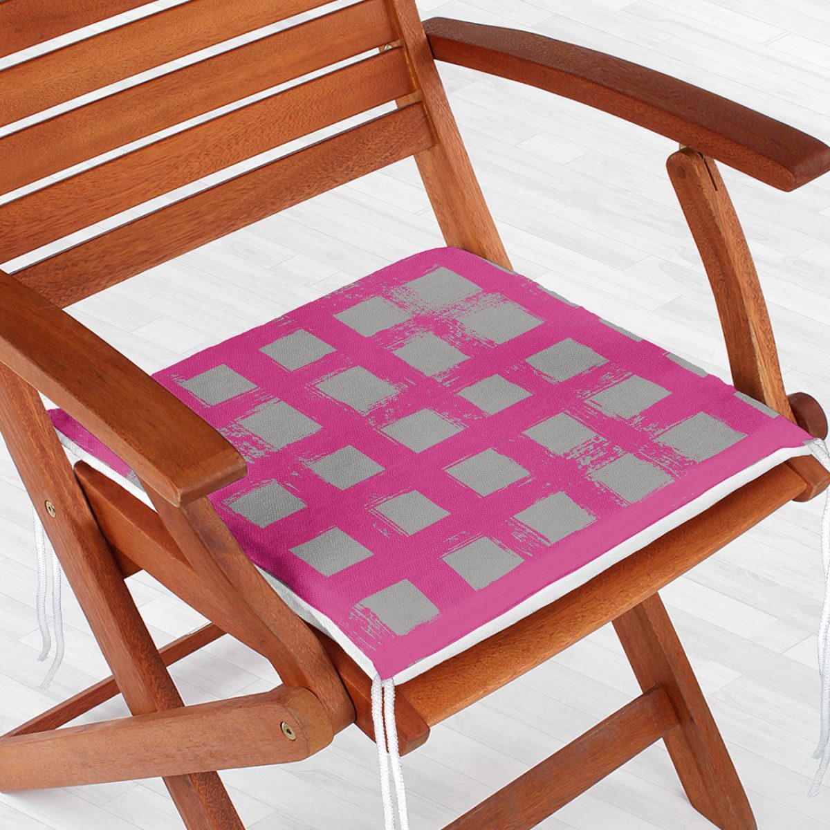 Geometrik Kolaj Kare Motifli Dekoratif Fermuarlı Sandalye Minderi Realhomes
