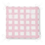 Pembe Zeminde Geometrik Kare Motifli Dekoratif Fermuarlı Sandalye Minderi Realhomes