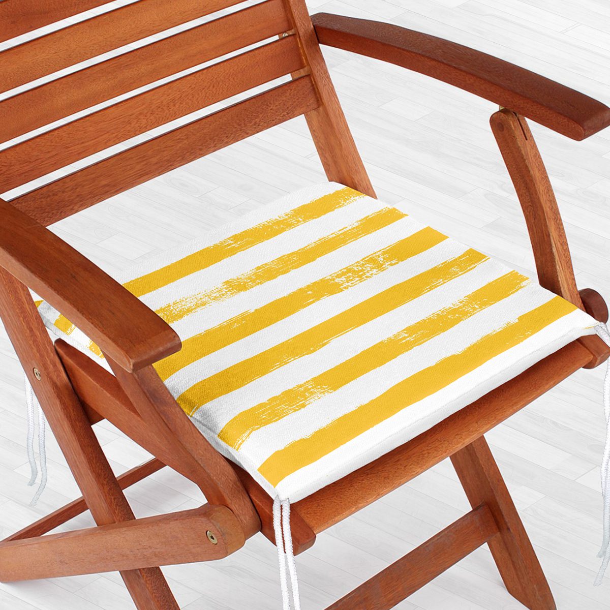 Sarı Çizgili Motifli Dekoratif Modern Fermuarlı Sandalye Minderi Realhomes