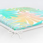 Mavi Ve Pembe Yaprak Çizimli Özel Tasarım Dijital Baskılı Fermuarlı Sandalye Minderi Realhomes