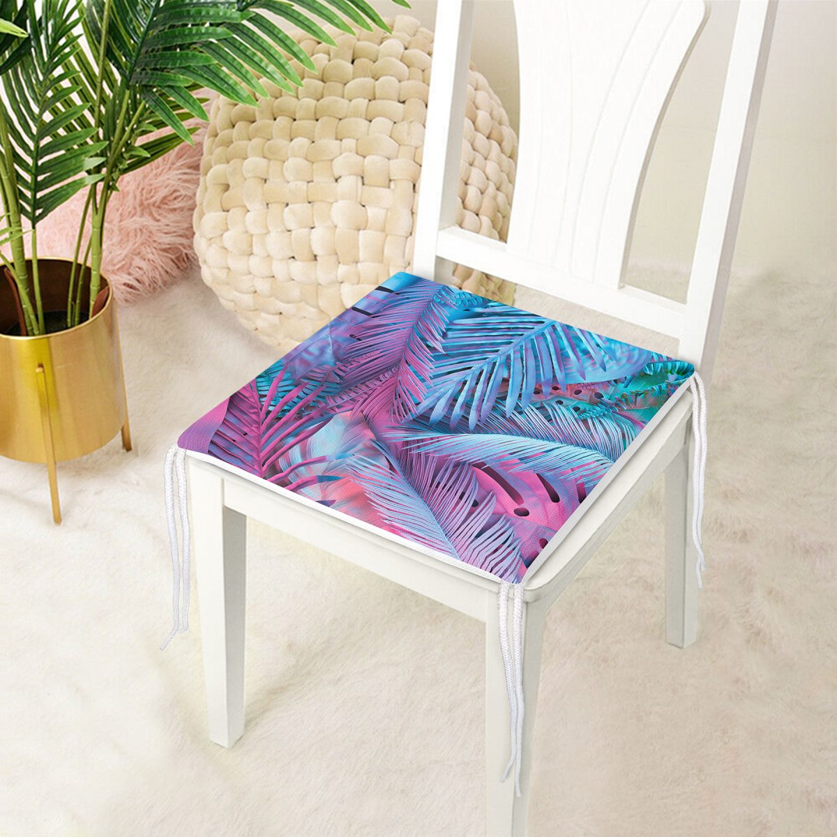 Büyüleyici Renklerde Tropikal Yaprak Desenli Özel Tasarım Fermuarlı Sandalye Minderi Realhomes