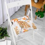 Mermer Zeminde Kurumuş Yaprak Dijital Basklılı Dekoratif Fermuarlı Sandalye Minderi Realhomes