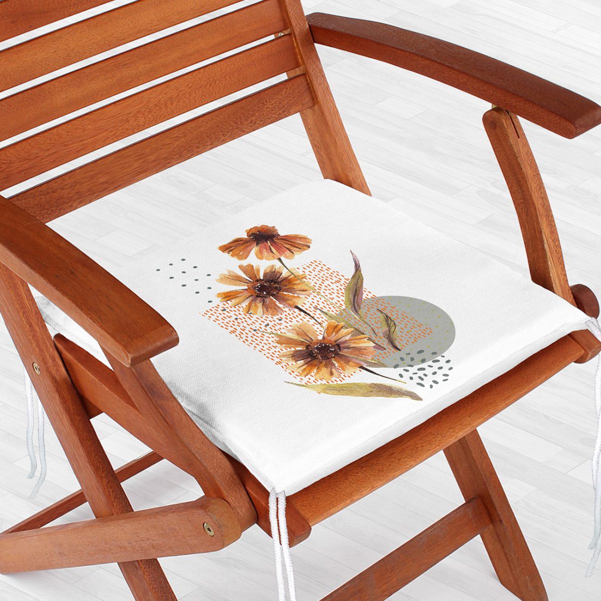 Beyaz Zemin Üzerinde Kurumuş Çiçek Motifli Modern Fermuarlı Sandalye Minderi Realhomes