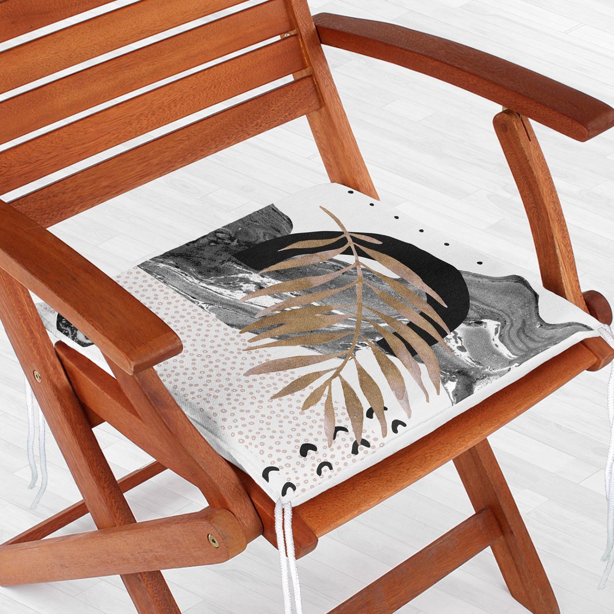 Soyut Çizim Altın Yaprak Desenli Özel Tasarım Dekoratif Fermuarlı Sandalye Minderi Realhomes
