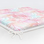 Pembe Ve Mavi Yaprak Desenli Özel Tasarım Dekoratif Fermuarlı Sandalye Minderi Realhomes