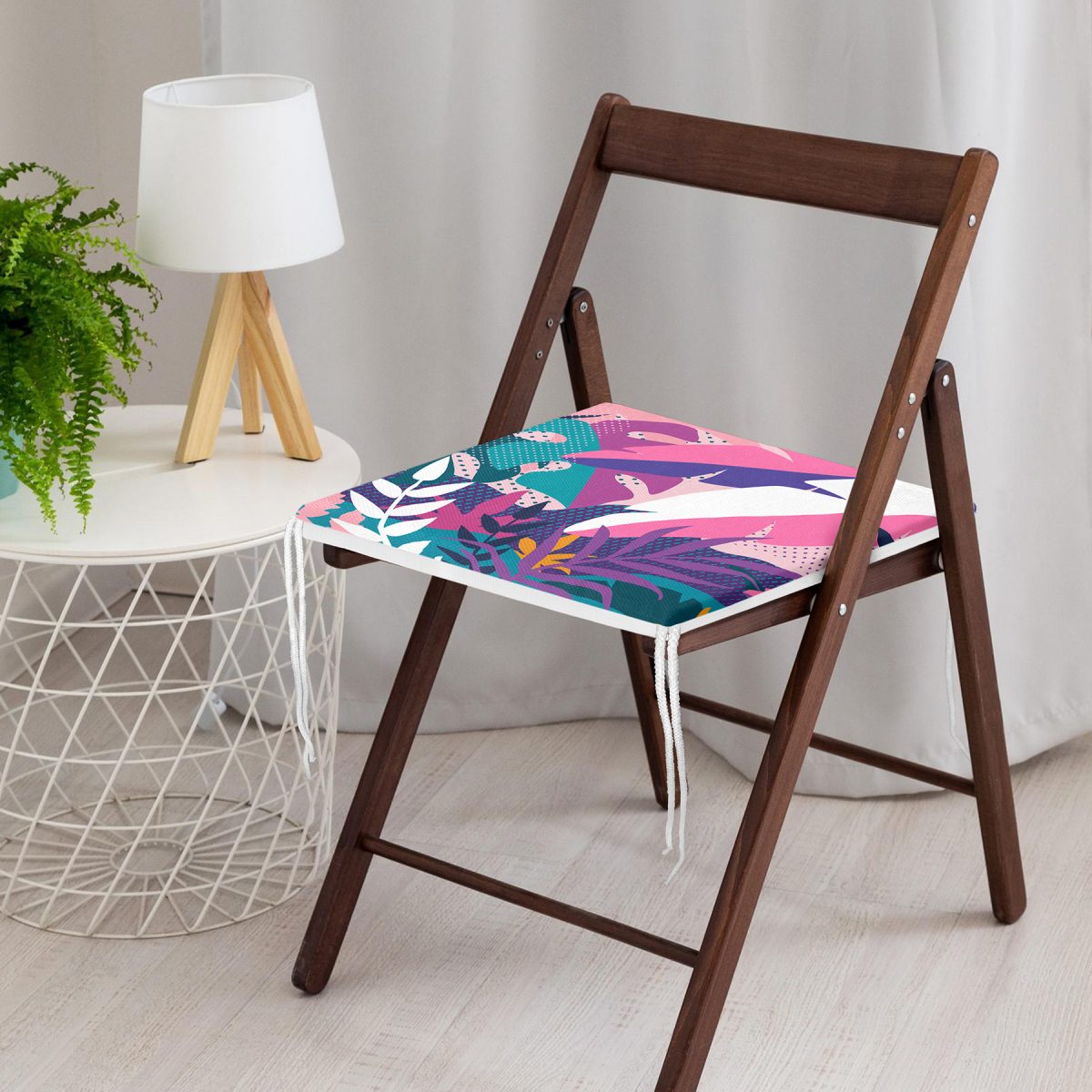 Rengarenk Yaprak Çizimli Modern Özel Tasarım Fermuarlı Sandalye Minderi Realhomes