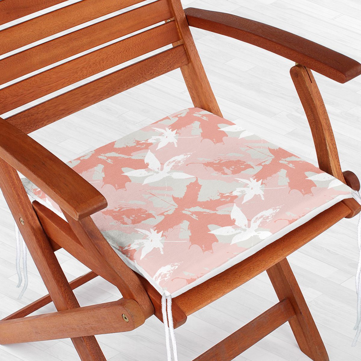 Gri Zemin Üzerinde Pembe Beyaz Yaprak Motifli Dekoratif Fermuarlı Sandalye Minderi Realhomes