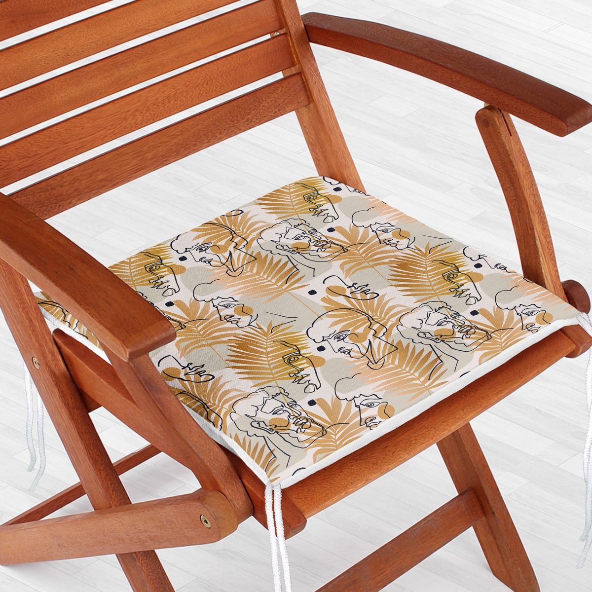 Tropik Gold Yapraklar Üzerinde Antik Yunan Tanrısı Desenli Fermuarlı Sandalye Minderi Realhomes