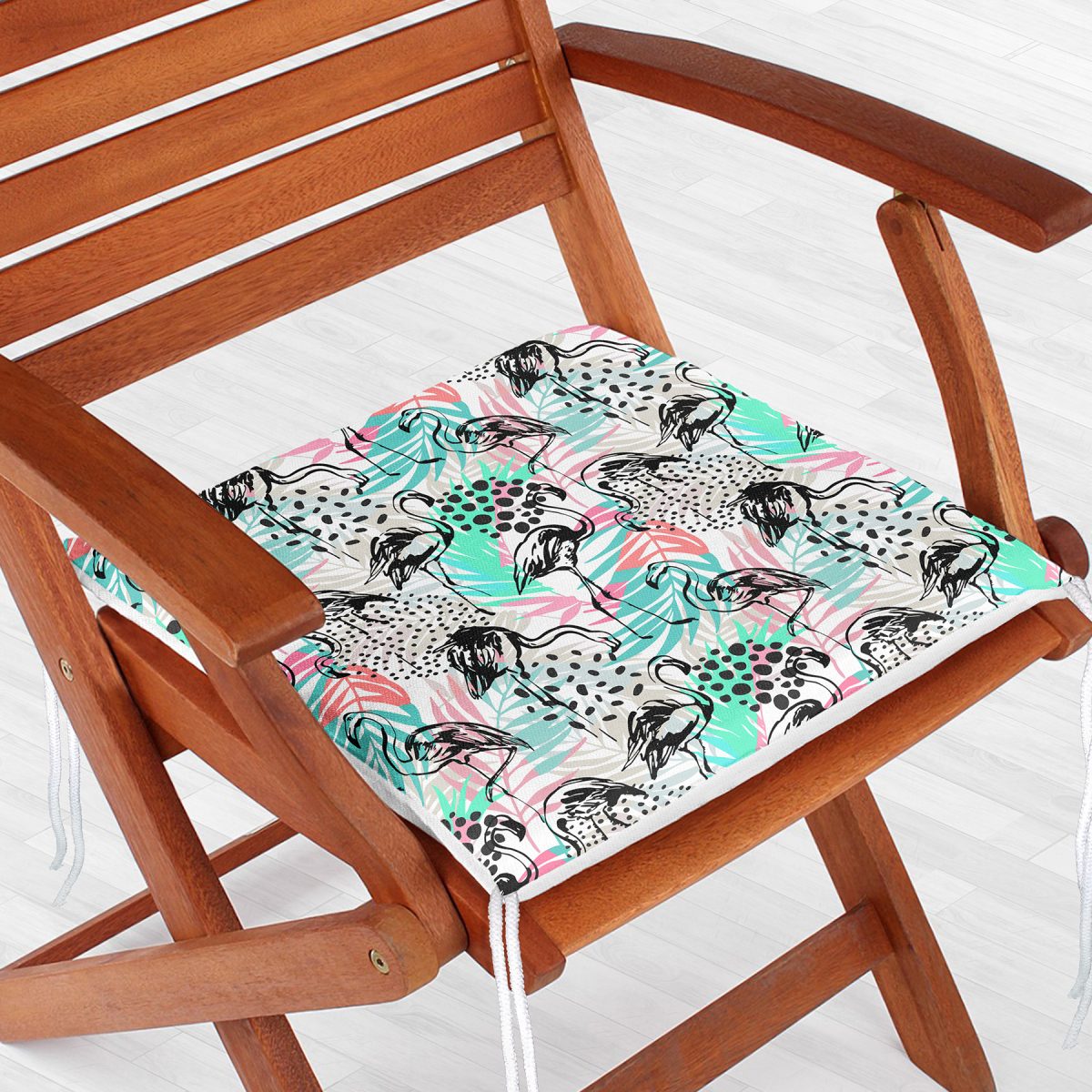 Renkli Yapraklar Üzerinde Flamingo Motifli Dekoratif Fermuarlı Sandalye Minderi Realhomes