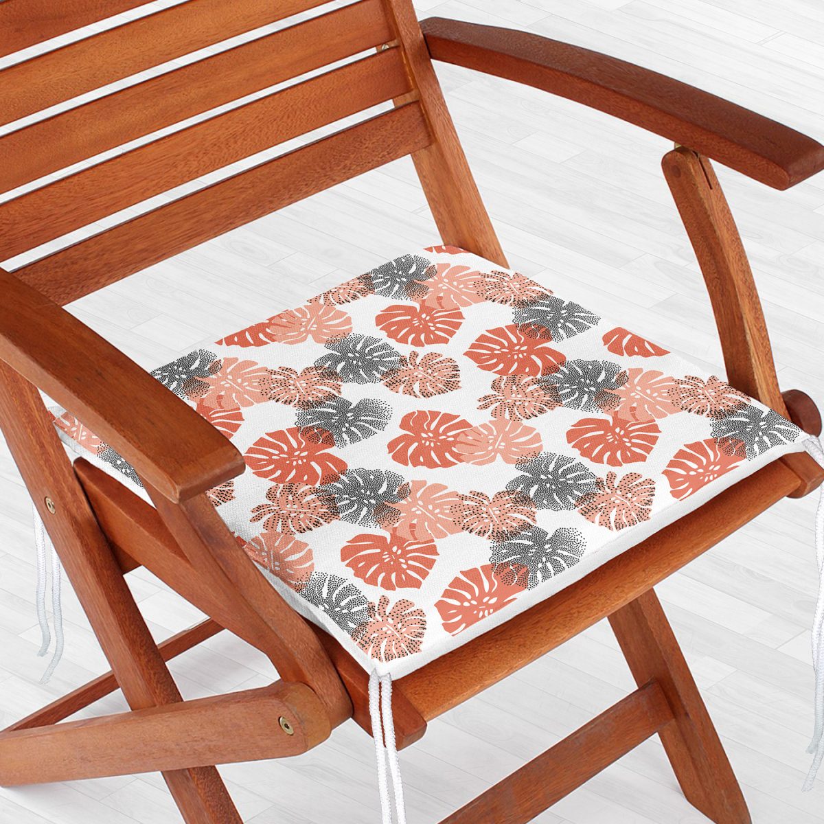 Beyaz Zemin Üzerinde Pembe Noktalı Tropik Yaprak Desenli Fermuarlı Sandalye Minderi Realhomes