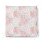 Renkli Zemin Üzerinde Tropikal Pembe Beyaz Yaprak Desenli Fermuarlı Sandalye Minderi Realhomes