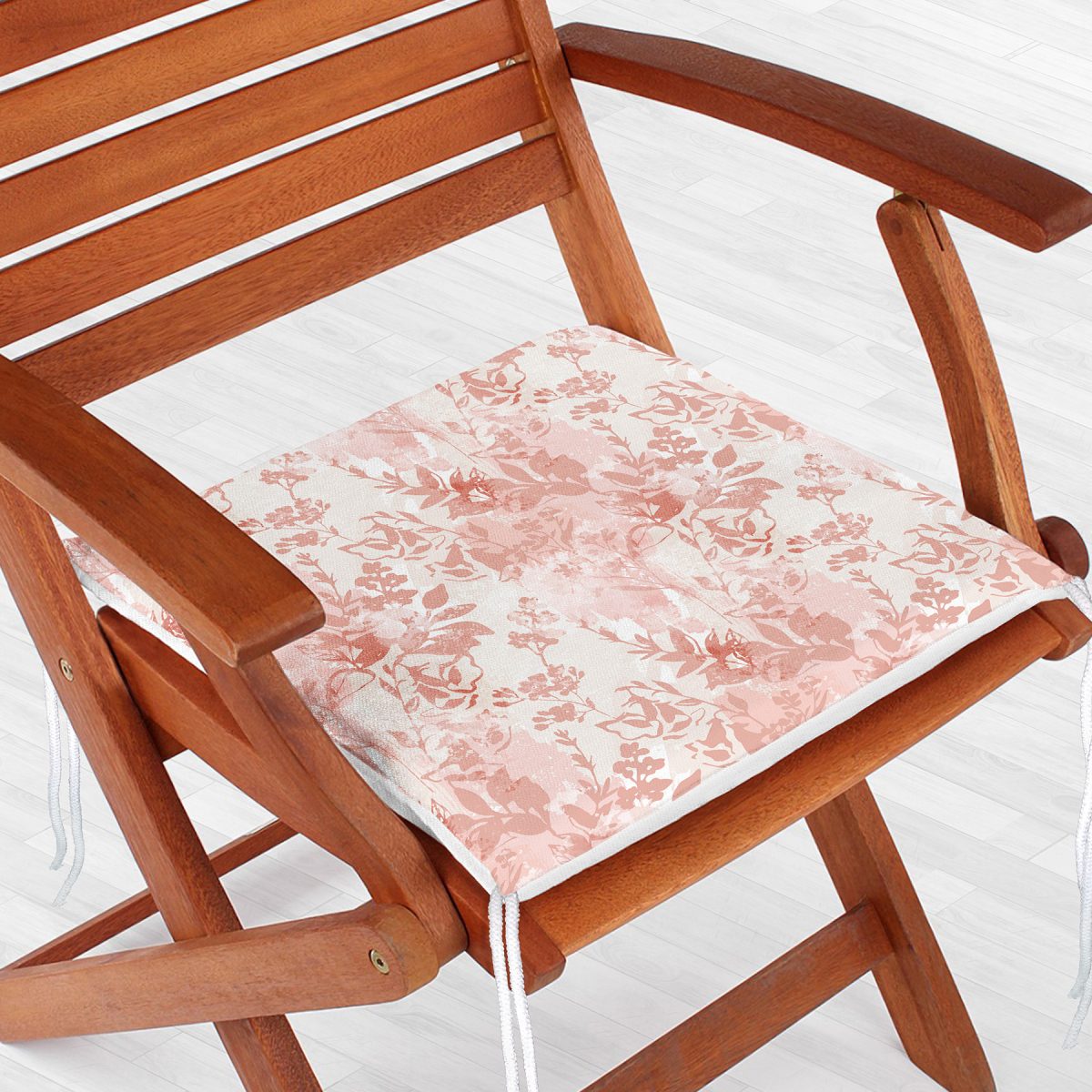 Toz Pembe Çiçek ve Yaprak Tasarım Dijital Baskılı Fermuarlı Sandalye Minderi Realhomes