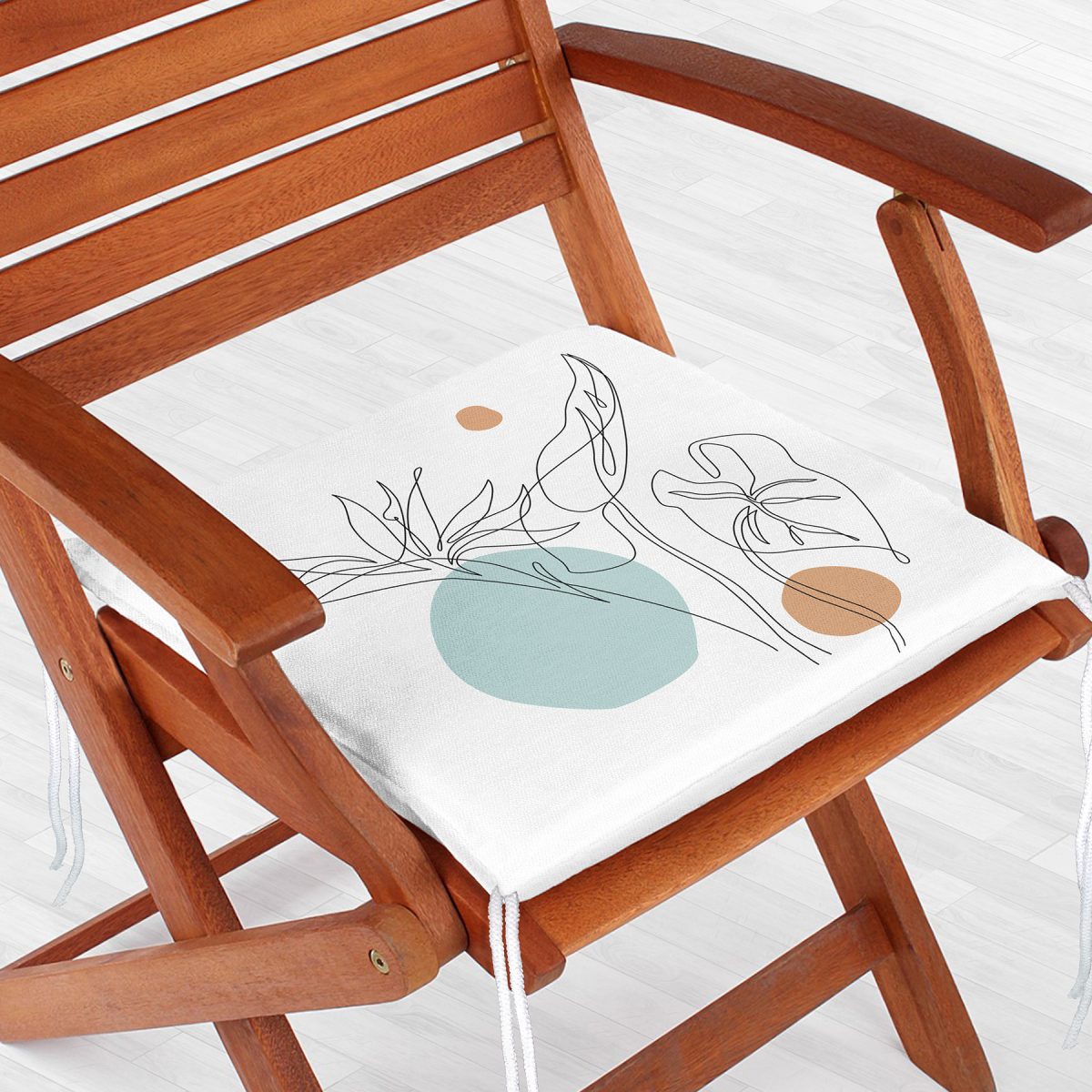 Beyaz Zemin Üzerinde Çizim Çiçek Tasarımlı Fermuarlı Sandalye Minderi Realhomes