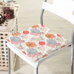 Kırmızı Ve Turuncu Puantiyeli Zeminde Karakalem Çiçek Motifli Fermuarlı Sandalye Minderi Realhomes