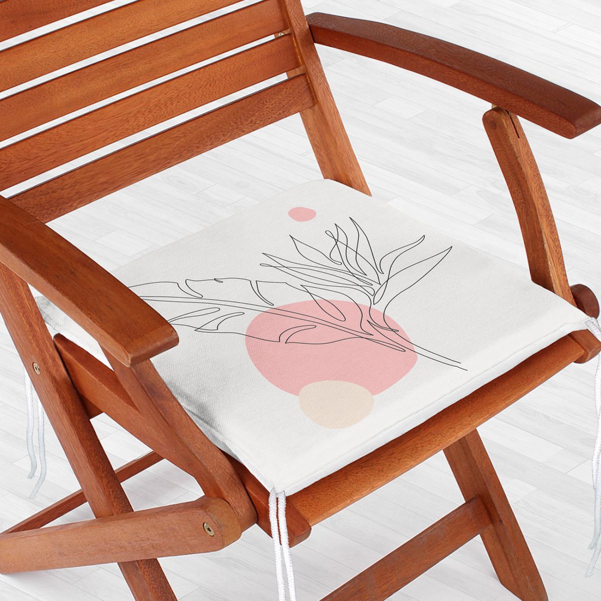 Gri Zemin Üzerinde Karakalem Yaprak Çizimli Modern Fermuarlı Sandalye Minderi Realhomes