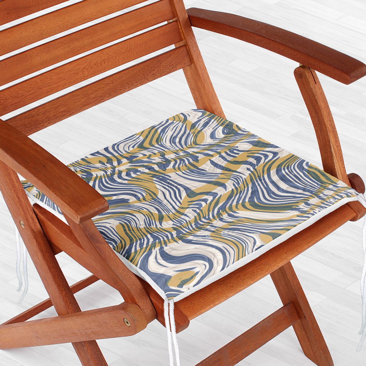 Kahverengi Ve Lacivert Renkte Dalgalı Desen Baskılı Özel Tasarım Fermuarlı Sandalye Minderi Realhomes