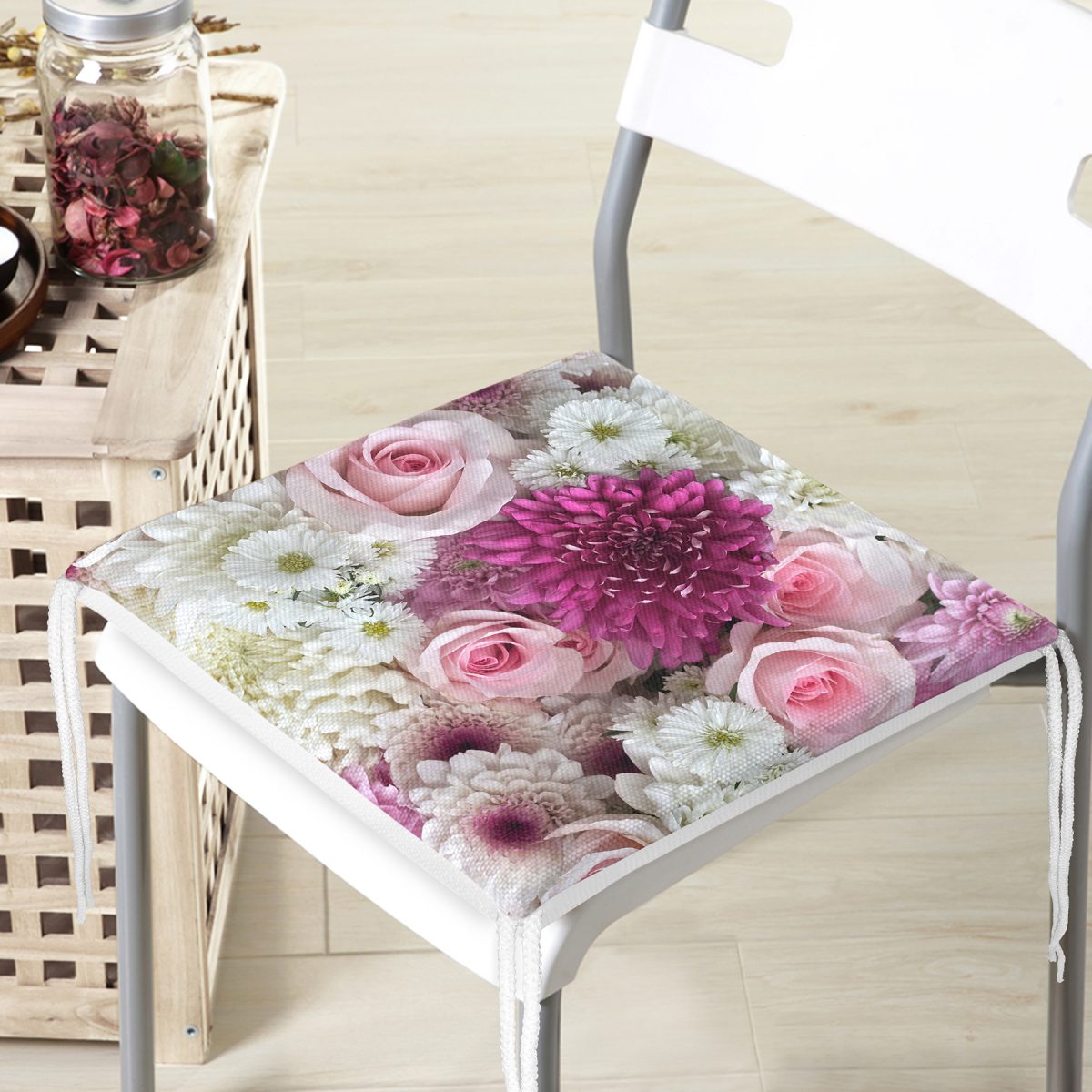 Çiçek Sepeti Dekorati Kare Sandalye Minderi Realhomes