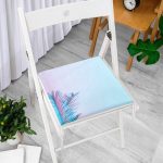 Toz Mavisi Zeminli Tropik Yapraklı Özel Tasarım Dijital Baskılı Fermuarlı Sandalye Minderi Realhomes