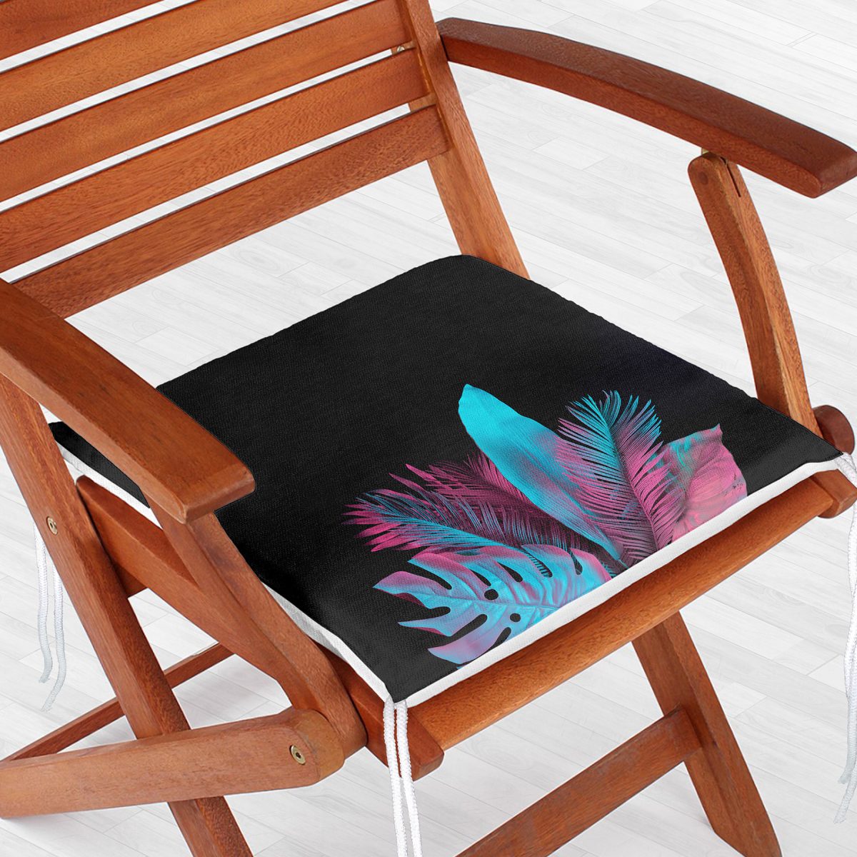 Siyah Zeminli Tropik Yapraklı Özel Tasarım Moderen Fermuarlı Sandalye Minderi Realhomes
