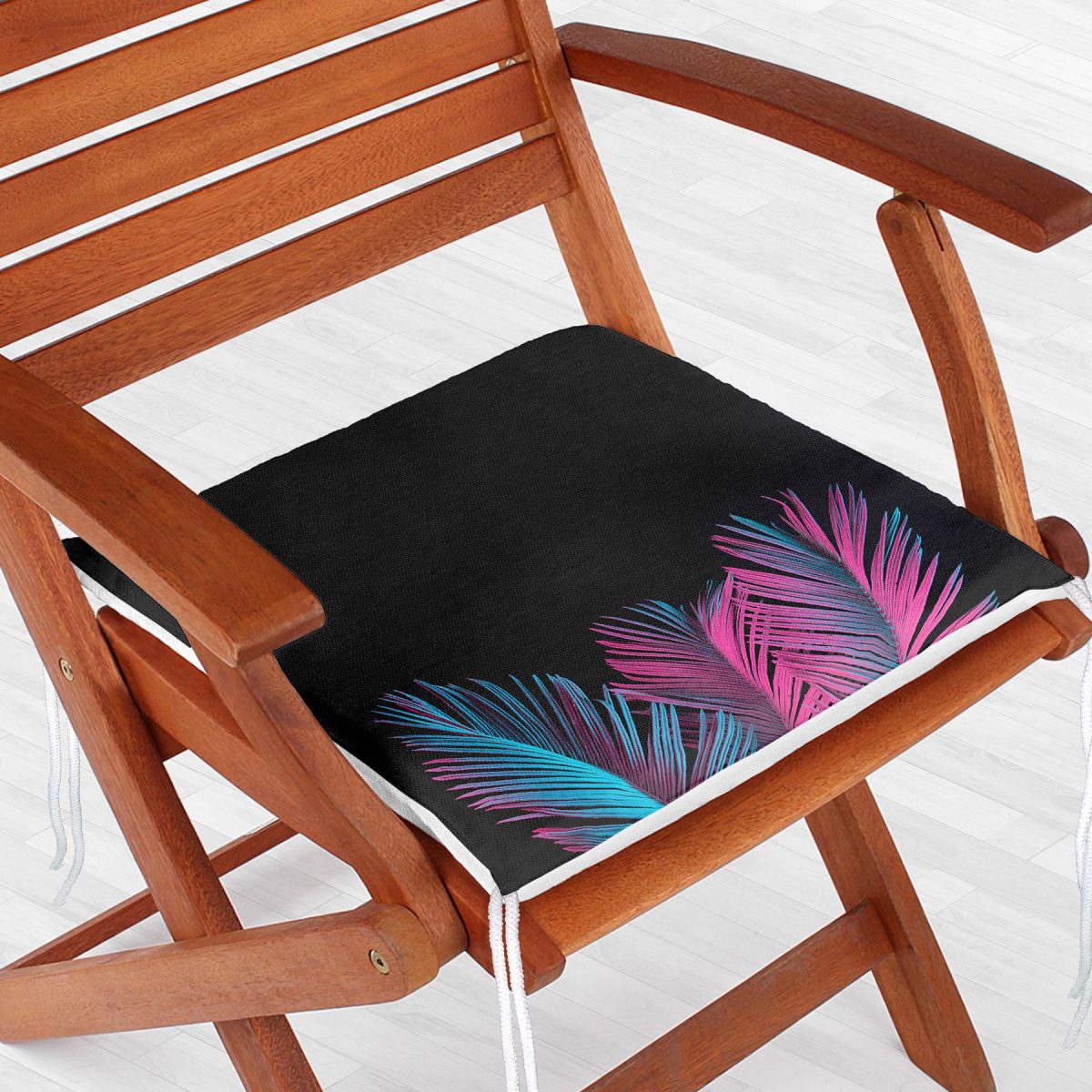 Siyah Zeminli Tropik Yapraklı Özel Tasarım Dekoratif Fermuarlı Sandalye Minderi Realhomes