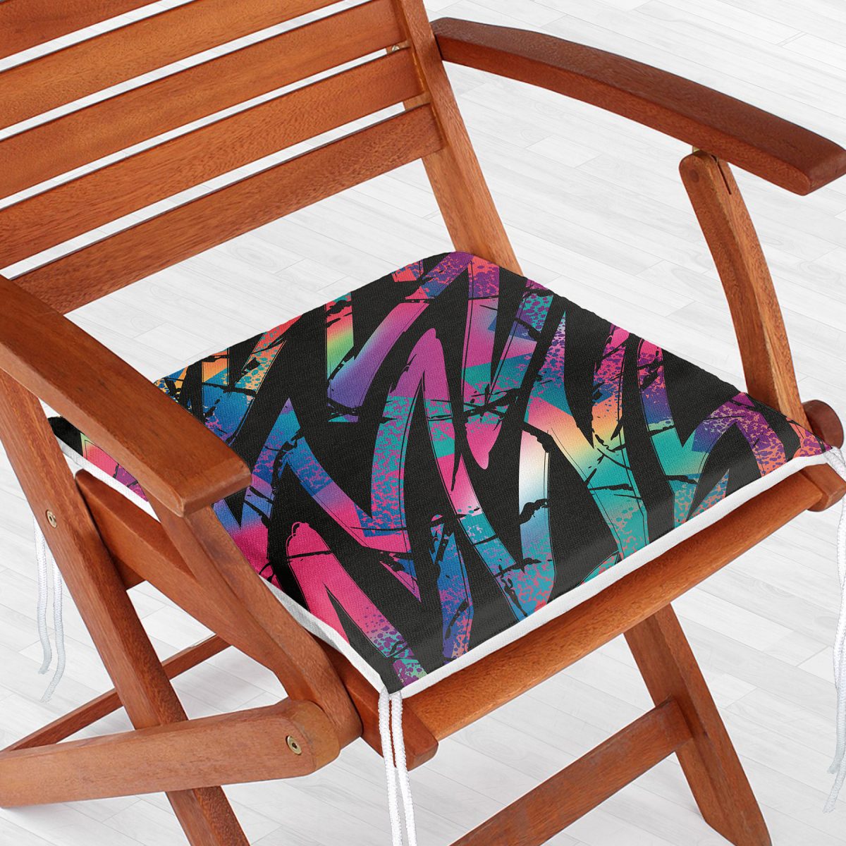 Siyah Zemin Üzerinde Neon Zigzag Desenli Dekoratif Fermuarlı Sandalye Minderi Realhomes