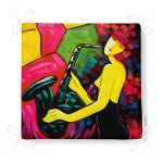 Soyut Çizim Saksafon Temalı Dijital Baskılı Fermuarlı Sandalye Minderi Realhomes