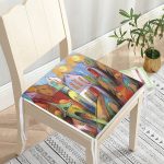 Renkli Sulu Boya Çizimli Gece Kondu Evleri Motifli Dekoratif Fermuarlı Sandalye Minderi Realhomes