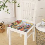 Renkli Sulu Boya Çizimli Gece Kondu Evleri Motifli Dekoratif Fermuarlı Sandalye Minderi Realhomes