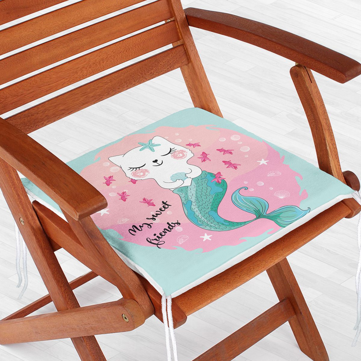 My Sweet Friends Deniz Kızlı Kedi Özel Tasarımlı Fermuarlı Sandalye Minderi Realhomes
