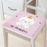 My Princess Pembe Çizgiler Üzerinde Taçlı Kedicik Fermuarlı Sandalye Minderi Realhomes