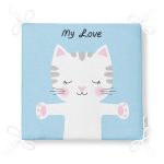 Mavi Zeminde My Love Yazılı Sevimli Kedicik Desenli Dekoratif Fermuarlı Sandalye Minderi Realhomes