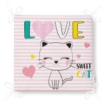 Pembe Çizgili Zeminde Sweet Cat Tasarımlı Fermuarlı Sandalye Minderi Realhomes
