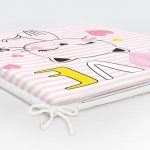 Pembe Çizgili Zeminde Sweet Cat Tasarımlı Fermuarlı Sandalye Minderi Realhomes