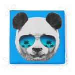 Mavi Zeminde Gözlüklü Cool Panda Motifli Dekoratif Fermuarlı Sandalye Minderi Realhomes