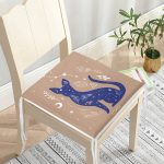 Haki Zeminli Mavi Kedi Desenli Özel Tasarım Fermuarlı Sandalye Minderi Realhomes