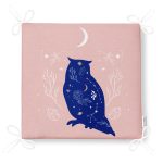 Bej Pembe Zeminde Mavi Baykuş Motifli Dekoratif Fermuarlı Sandalye Minderi Realhomes