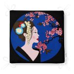 Çiçek Motifli Japon Kız Desenli Dekoratif Fermuarlı Sandalye Minderi Realhomes
