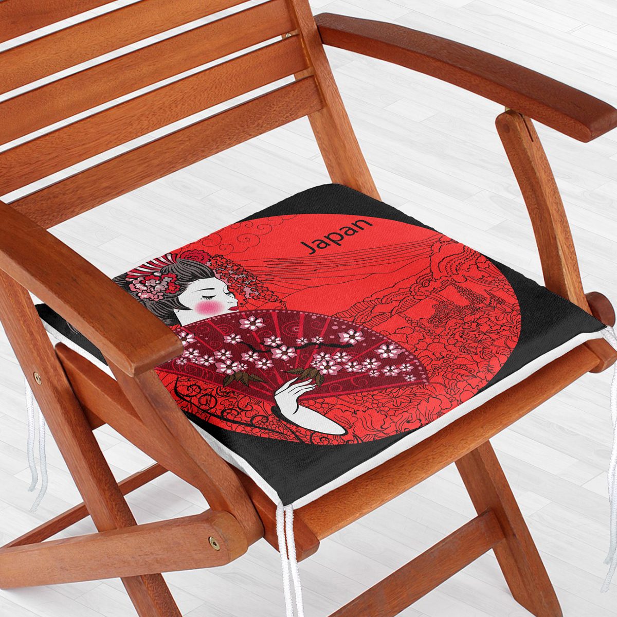 Kırmızı Yelpazeli Şaman Japan Kadın Dekoratif Fermuarlı Sandalye Minderi Realhomes