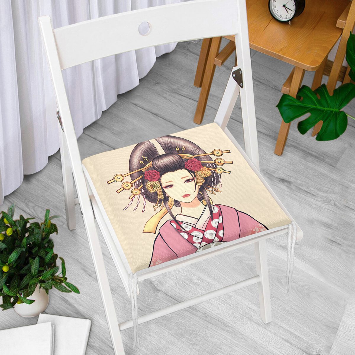 Masum Baskan Japon Kız Motifli Modern Fermuarlı Sandalye Minderi Realhomes