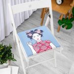 İnci Kolyeli Japon Kadın Dijital Baskılı Modern Fermuarlı Sandalye Minderi Realhomes