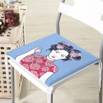 İnci Kolyeli Japon Kadın Dijital Baskılı Modern Fermuarlı Sandalye Minderi Realhomes