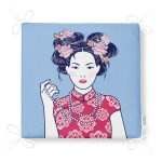 İnci Kolyeli Japon Kadın Dijital Baskılı Modern Fermuarlı Sandalye Minderi Realhomes