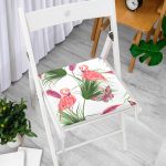 - Print - Realhomes  lamingo Desen Dekorati Kare Sandalye Minderi 40x40cm ermuarlı Realhomes