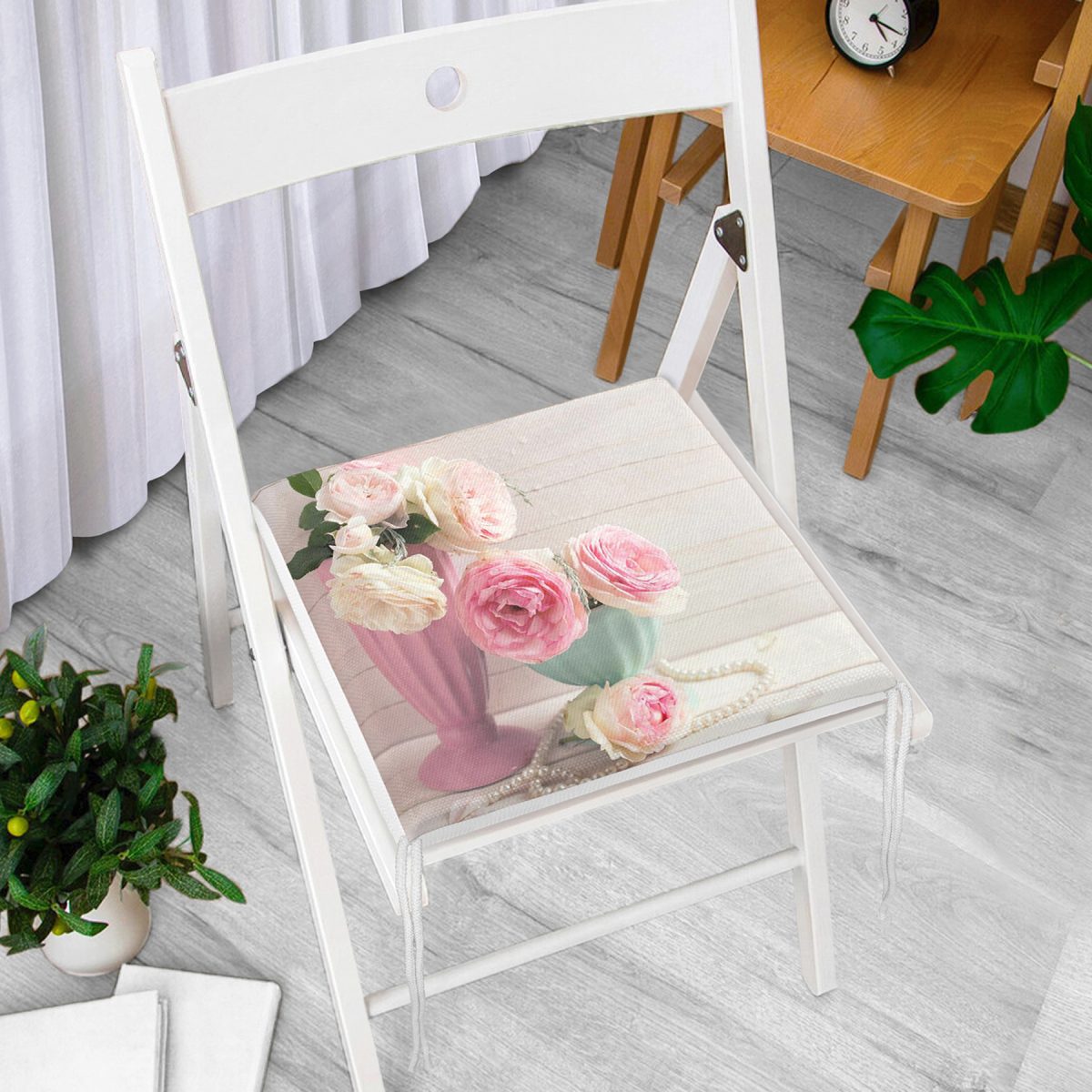 Çiçek Temalı Dekorati Kare Sandalye Minderi 40x40cm ermuarlı Realhomes