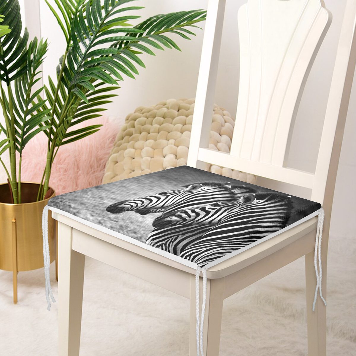 Zebra Desenli Dekorati Kare Sandalye Minderi 40x40cm Fermuarlı Realhomes