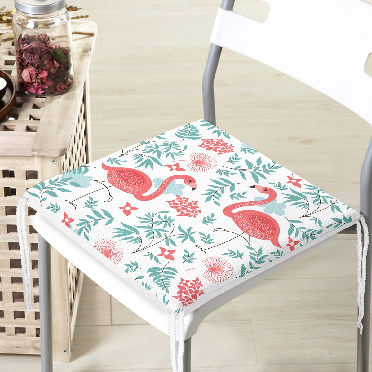 lamingo Desen Dekorati Kare Sandalye Minderi 40x40cm Fermuarlı Realhomes